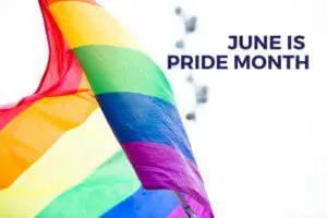 A rainbow colored umbrella with the words " june pride month ".