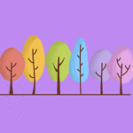Colorful trees lined up on purple background.