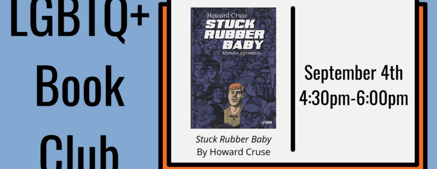 A poster for the book club event stuck rubber baby.