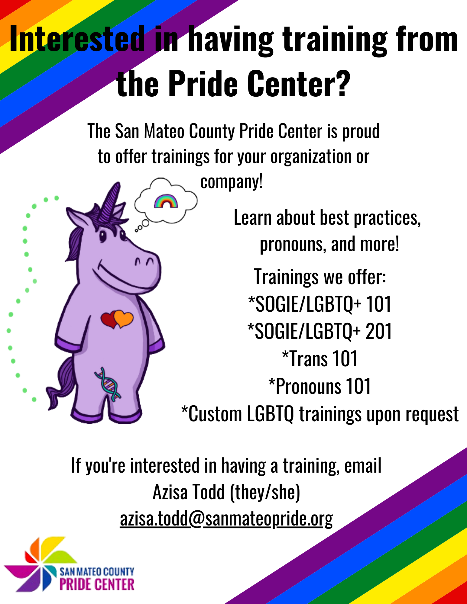 A flyer for the san mateo county pride center.