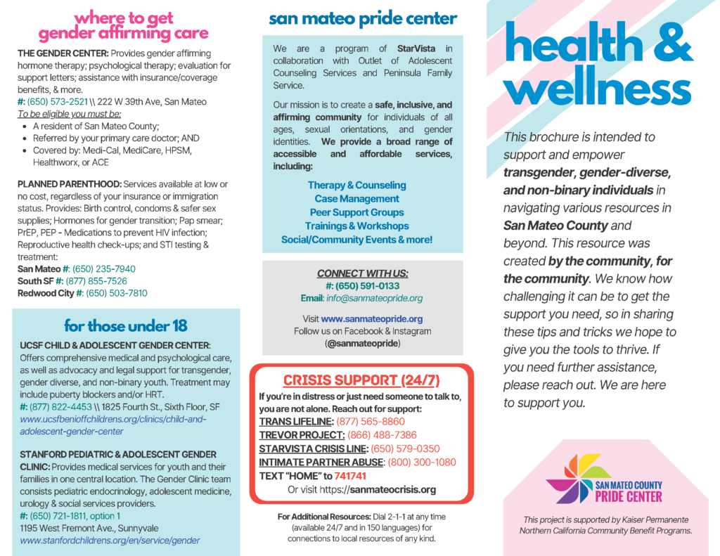 A brochure with directions for the health and wellness center.