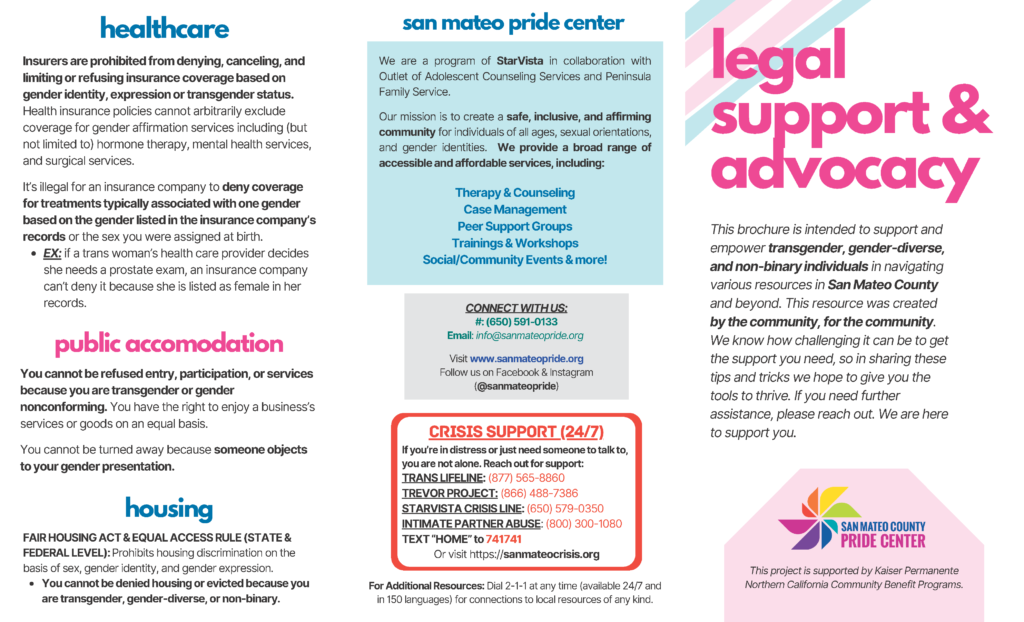 A brochure with information about legal support services.