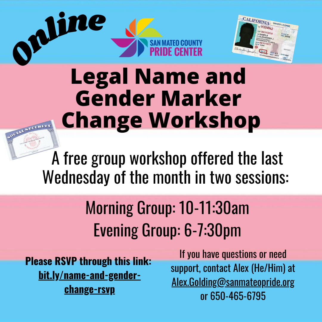 A poster for the legal name and gender marker change workshop.