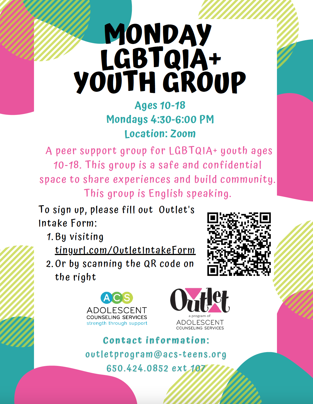 A poster for the lgbtqia + youth group.