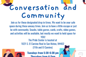 Pride Center community drop-in times.