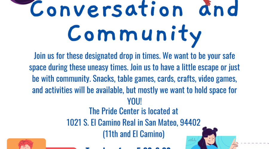 Pride Center community drop-in times.