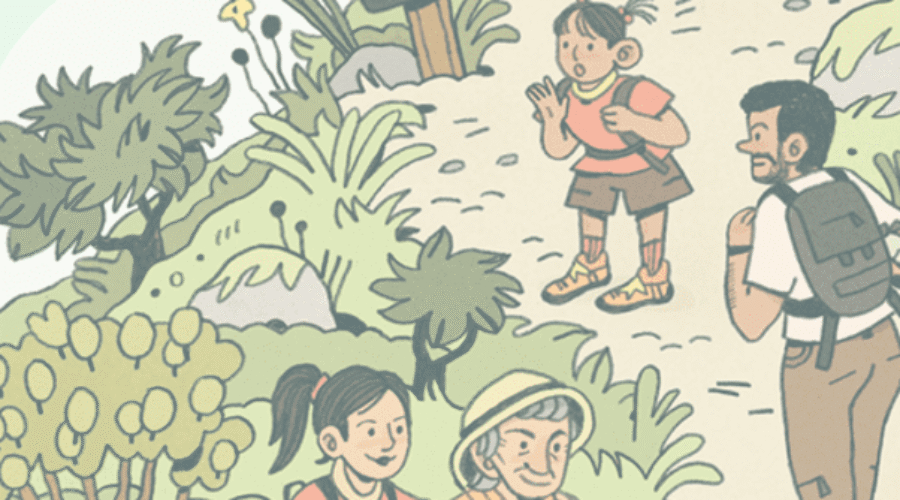 Hikers enjoying a nature trail together.